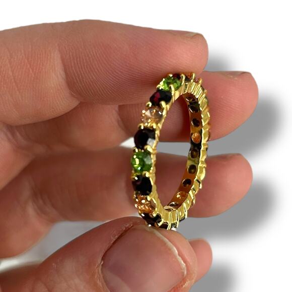NEW Charter Club Gold Plate Multicolor Crystal Ring Size 11 Green Red Band - Picture 9 of 10